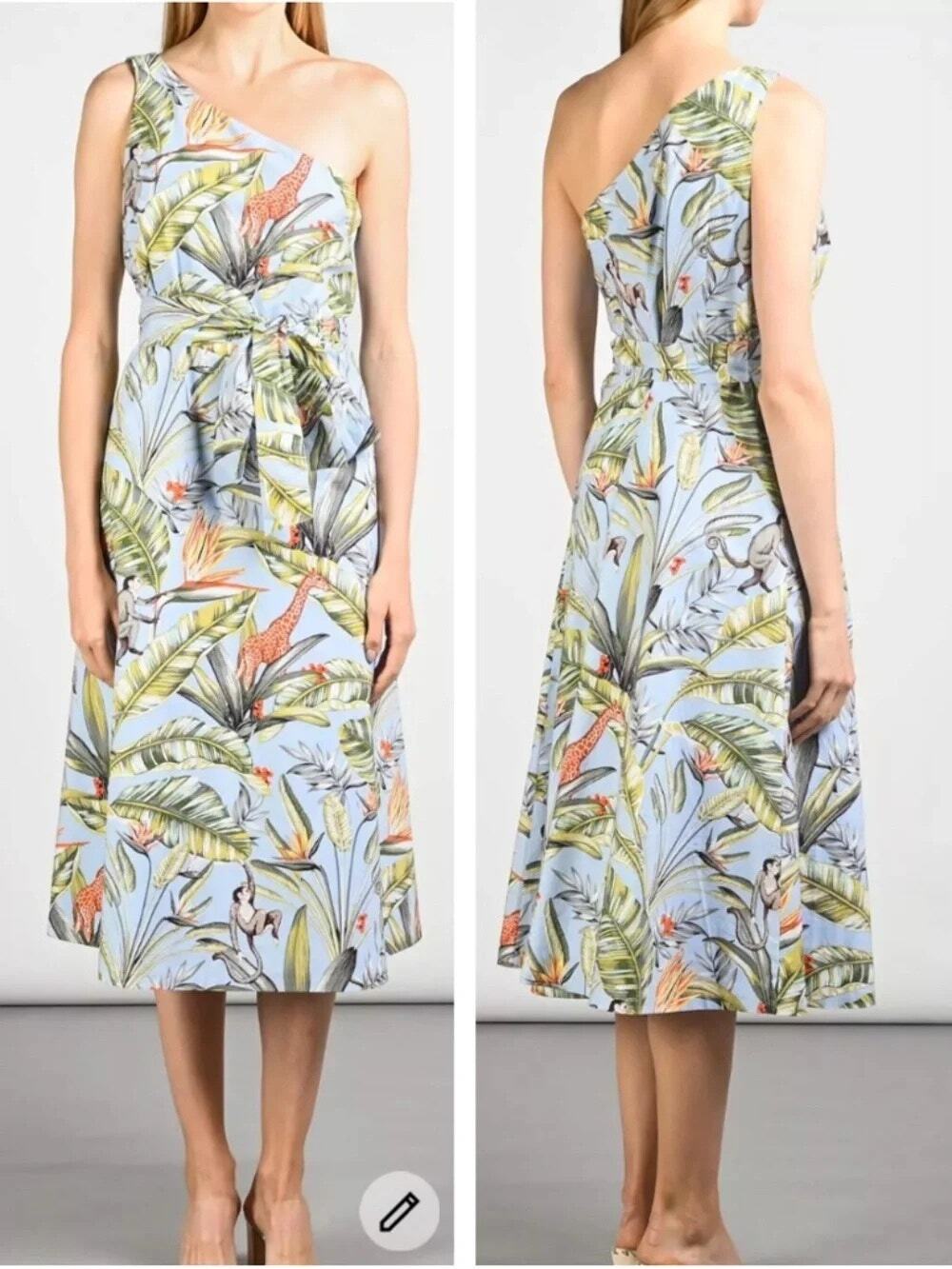 Ann Taylor Resort Tropical Summer Dress Vintage Animal Print Midi Womens 10
